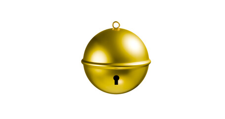 Golden Christmas jingle bell decoration in a transparent background