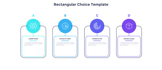 Infographic elements of circular choice template with 4 options, steps or processes. Program steps placed in horizontal row. Modern flat vector illustration for visual presentation