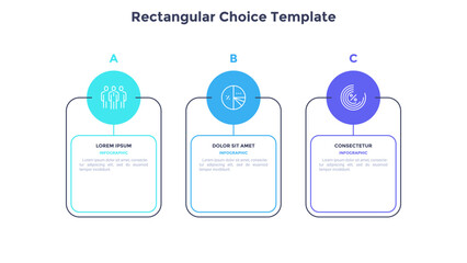 Infographic elements of circular choice template with 3 options, steps or processes. Program steps placed in horizontal row. Modern flat vector illustration for visual presentation