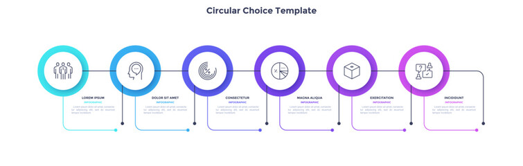 Infographic elements of circular choice template with 3 options, steps or processes. Program steps placed in horizontal row. Modern flat vector illustration for visual presentation