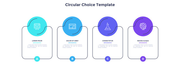 Infographic elements of circular choice template with 3 options, steps or processes. Program steps placed in horizontal row. Modern flat vector illustration for visual presentation