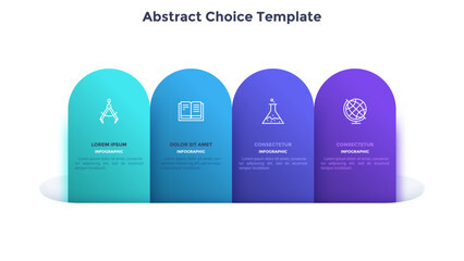 Four vertical colorful stripes or ribbons with linear icons and place for text inside. Concept of comparison of 4 business options. Infographic design template. Vector illustration for presentation.