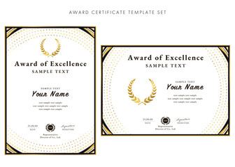 Award of Excellence Certificate Template Set | Black and Gold Luxury Design