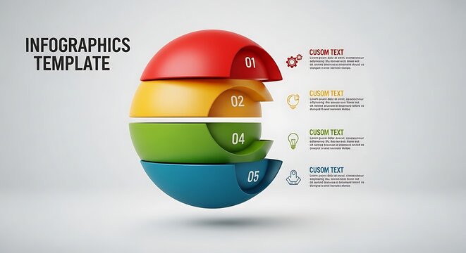 Colorful 3 d infographics template with five sections for data visualization