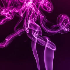 Obraz premium An abstract wave of pink and blue smoke swirls in a smooth motion, creating a colorful light pattern and flowing trail of incense art against a solid black background