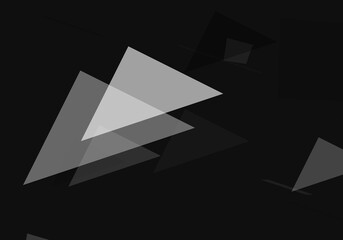 Abstract geometric shapes floating in a dark space with gradient lighting effects