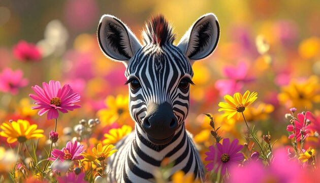 Zebrababy im bunten Bl&uuml;tenmeer