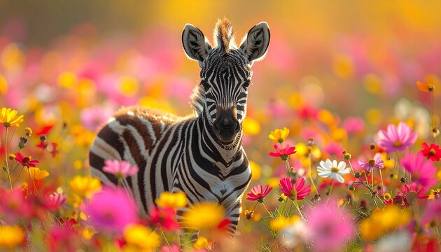 Zebrababy im bunten Bl&uuml;tenmeer