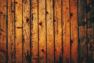 Weathered vertical wooden plank wall texture in warm orange tones, showing aged grain, cracks, and rustic surface detail.