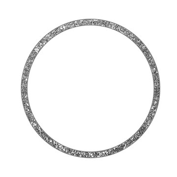 Silver Glitter Circle Frame with Sparkling Round Border Isolated on Transparent Background