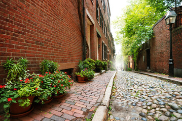 Cobblestone street in the Beacon Hill neighborhood of Boston