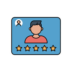 Fototapeta premium User profile card displays a five-star customer satisfaction rating achieved by a single illustrated male avatar.