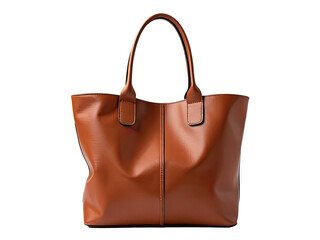 Close-up of a brown leather tote bag on a white background, ideal for e-commerce or product photography