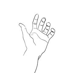 Obraz premium Expressive raised hand in modern line art style, minimal black outline drawing of human palm