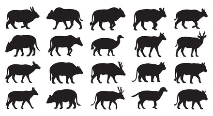 Obraz premium Hoofed Animal Silhouettes Set – Black Wildlife Silhouette Icons , Vector Style Grid