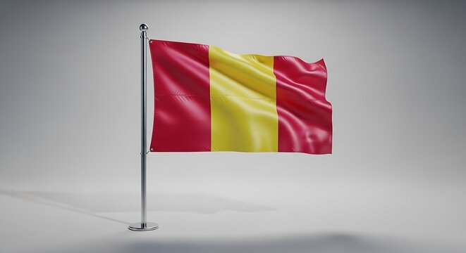 A flag with red and yellow vertical stripes on a silver pole