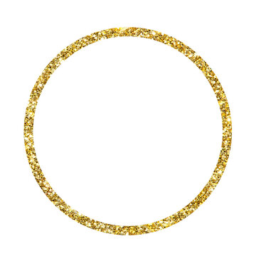 Gold Glitter Circle Frame with Sparkling Round Border Isolated on Transparent Background