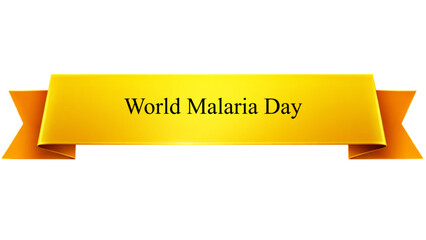 World Malaria Day Golden Ribbon Banner , Glossy Yellow Awareness Scroll with Elegant Serif Typography isolated on transparent background for Global Health Campaign