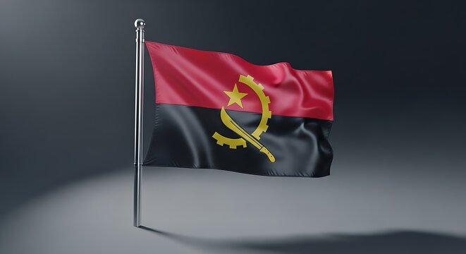 The angolan flag waving on a pole