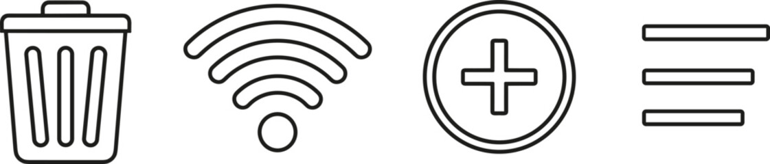 Obraz premium Four icons representing recycling, wireless connection, addition, and settings or equality isolated on transparent background, Vector