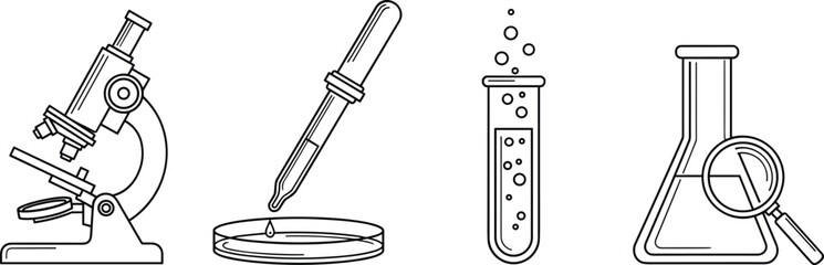 Naklejka premium Essential tools used in basic laboratory experiments and scientific research isolated on transparent background, Vector