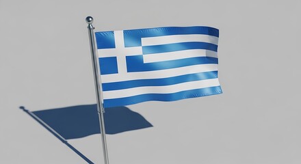 Obraz premium The greek flag waving in the wind on a grey background