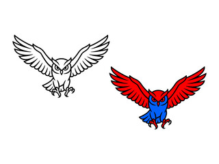 Fototapeta premium Owl Swooping Down Hunting Minimal Black Line Vector