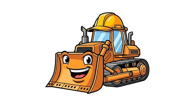 Smiling cartoon bulldozer with face.