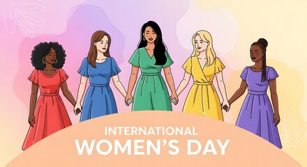 Diverse group of women holding hands celebrating international women's day