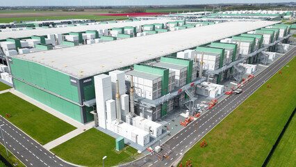 Aerial view of a large datacenter in Noord Holland, The Netherlands © corlaffra