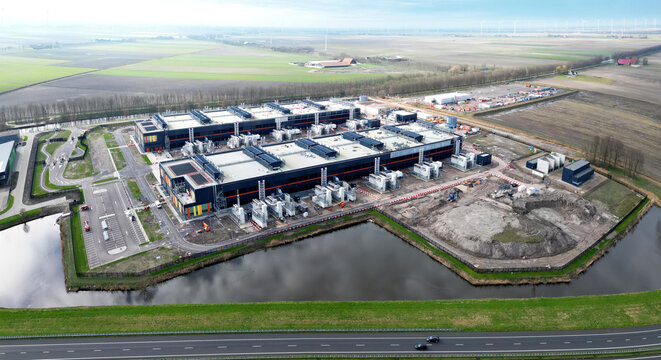 Aerial view of a large datacenter in Noord Holland, The Netherlands