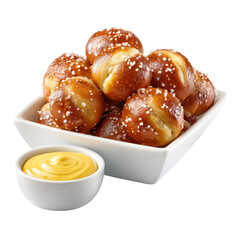 Glazed Pretzel Bites with Mustard Sauce &ndash; Savory Snack Isolated on White Background