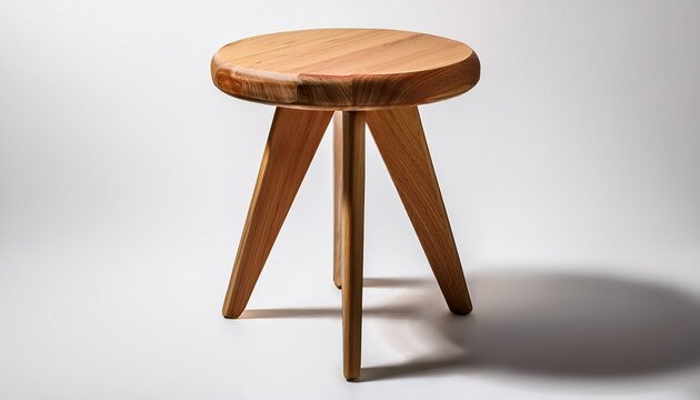 Simple Wooden Three Legged Stool Isolated On Transparent Background