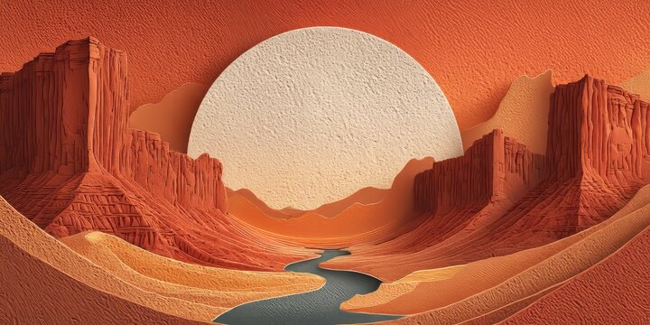Modern abstract paper cut landscape evokes desert adventure, travel, and natural beauty for branding, editorial, or creative design projects