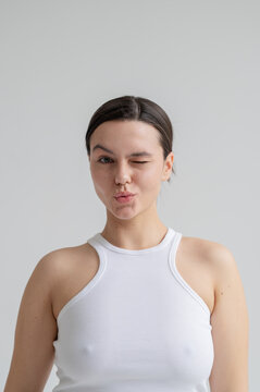 A winking young woman