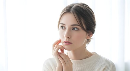 Pensive Woman in Natural Light Beauty Portrait