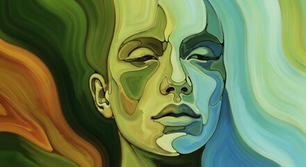 Abstract Portrait with Flowing Organic Shapes