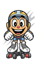 Cartoon character on roller skates smiling.
