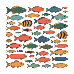 Fototapeta premium A colorful illustration of various fish species swimming together in a vibrant ocean scene