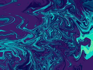 Obraz premium Abstract background of turquoise liquid paint on a dark purple surface. Modern fluid art texture. Vibrant swirling pattern wallpaper