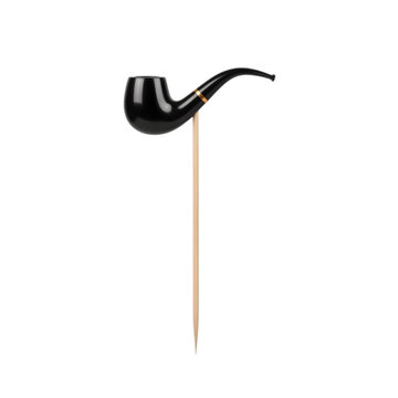 A black smoking pipe prop on a stick, isolated on a transparent background