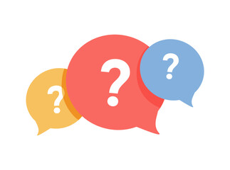 Colorful question mark asking discussion cartoon color vector illustration template design. FAQ and QA answer solution