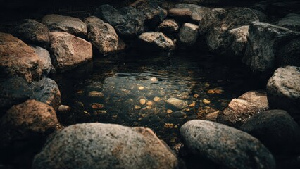 Obraz premium Calm Pond Surrounded by Rocks