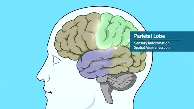 Human Brain Anatomy Parietal Lobe Sensory Information Processing Illustration.