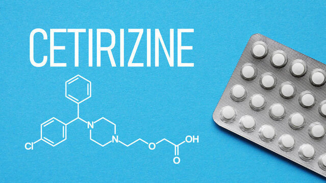 Cetirizine antihistamine medication concept for allergy relief, treatment of allergic rhinitis, urticaria and seasonal allergies, histamine blocker drug