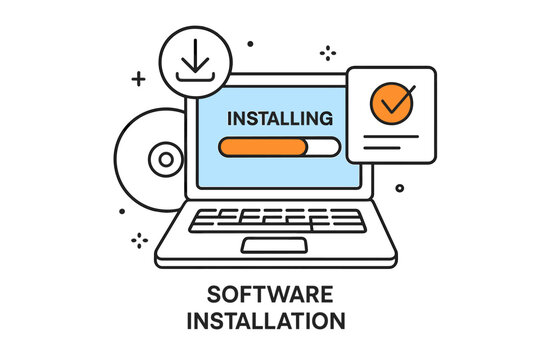 Progress bar indicating software installation on a laptop during a tech setup process