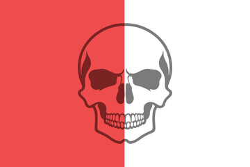 Half Red Half Gray Skull Illustration &ndash; Minimal Dual Tone Background
