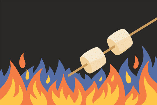 Roasting marshmallows over campfire flames illustration