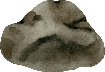 Organic watercolor illustration of a single grey stone with realistic shadows and paint textures. A versatile hand-drawn element for nature-themed graphics, garden design, and botanical art.