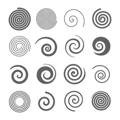 Set of simple spirals. Swirl motion twisting circles design element icons. JPG image